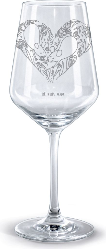 Mr. & Mrs. Panda Weinglas Mäuse Herz - Transparent - Geschenk, Love, Hochzeit, Lieblingsmensch, Rotwein Glas, Freundin, für, Immer, graviert, Kel...