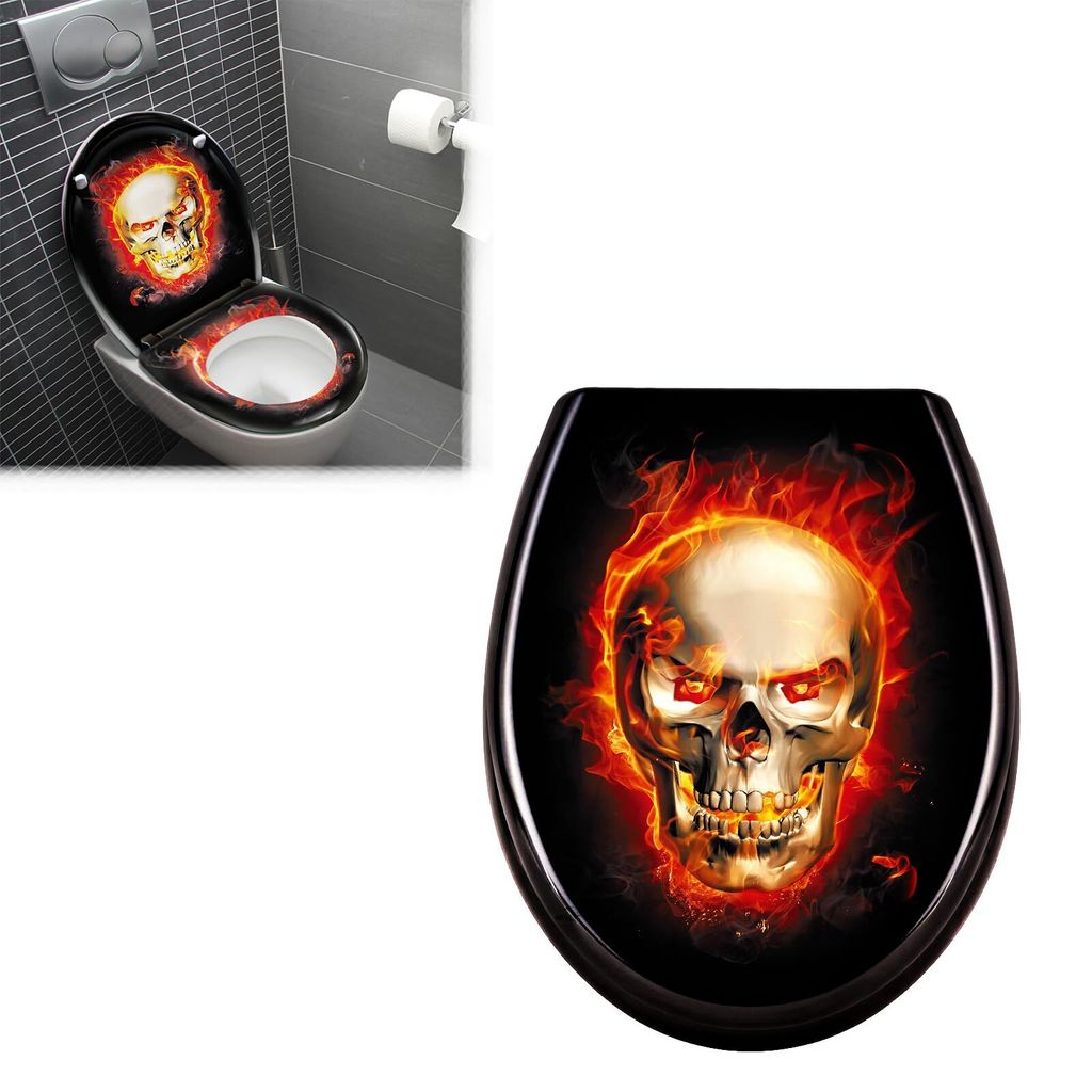 Sessamen-LP Toilettendeckel mit Absenkautomatik Toilettensitz WC-Sitz Klodeckel Klobrille aus Hartplastik, 45 x 38cm,Schädel