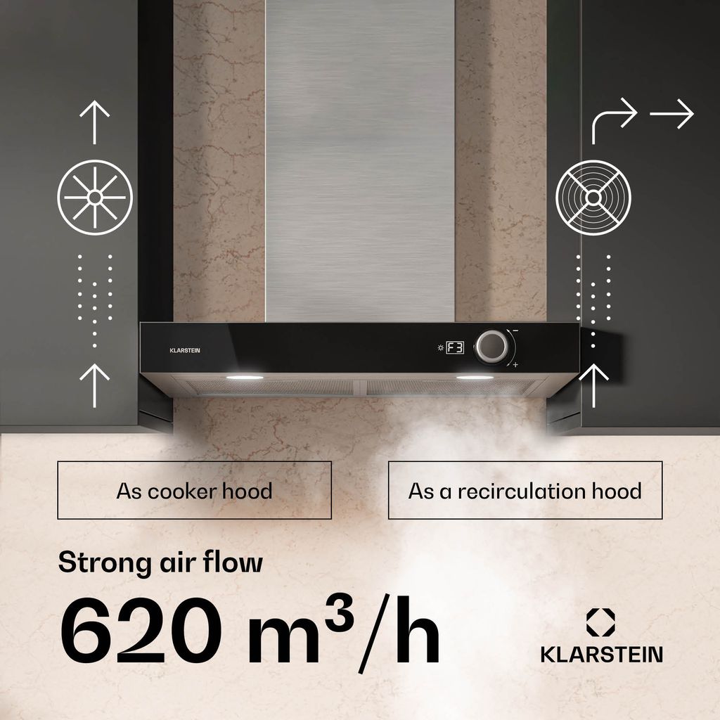 Klarstein AirNova - 60 cm nástenný digestor, prietok Obrázok produktu 4