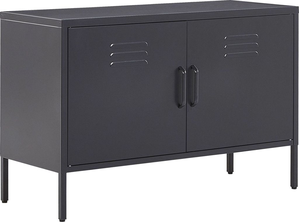 BELIANI Metallschrank Schwarz Stahl 100 x 40 x 65 cm Sideboard mit hohen Füßen Türen Griffen Regalboden Wohnzimmer Büro Arbeitszimmer Flur Bad