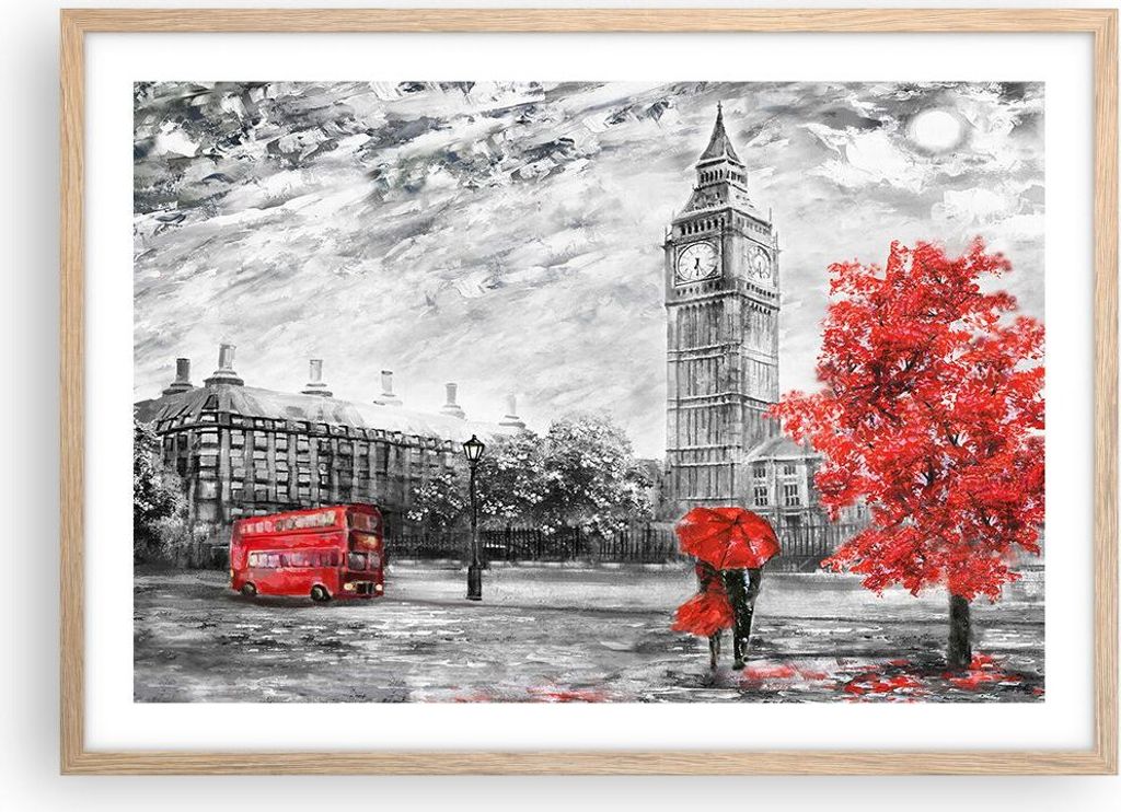 Gerahmtes Poster - Rahmen in heller Eiche - London Bus - Produktbild 