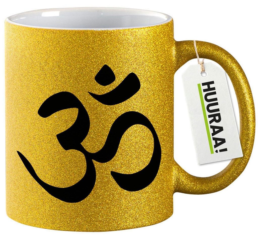 Huuraa Glitzertasse Yoga-Om Symbol 330ml Gold Keramik Kaffeebecher Geschenkidee