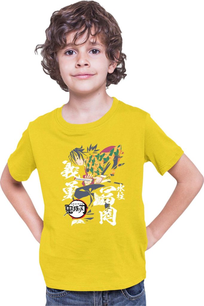 Kinder T-Shirt Demon Anime Slayer Kimetsu No Yaiba Giyu Tomioka 02, 9-11 Jahr - 140 / Gelb