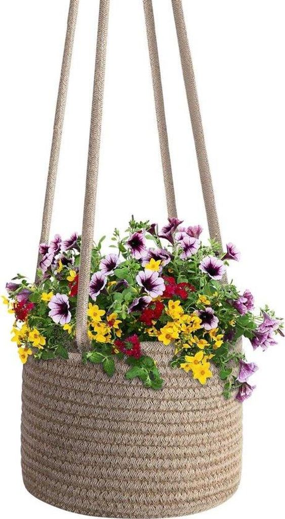 Korb für Pflanzen - Boho-Stil - Korb aus Baumwolllamé - Indoor-Pflanzenteller - Organisator für den Innenraum - Korb aus braunem Baumwollgarn