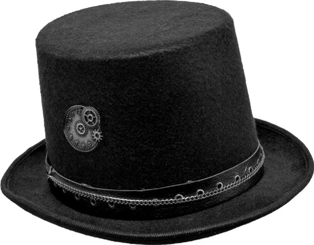 O23688-26 Zylinder schwarz Schmuck altsilber Steampunk Hut Kopfweite 60 cm