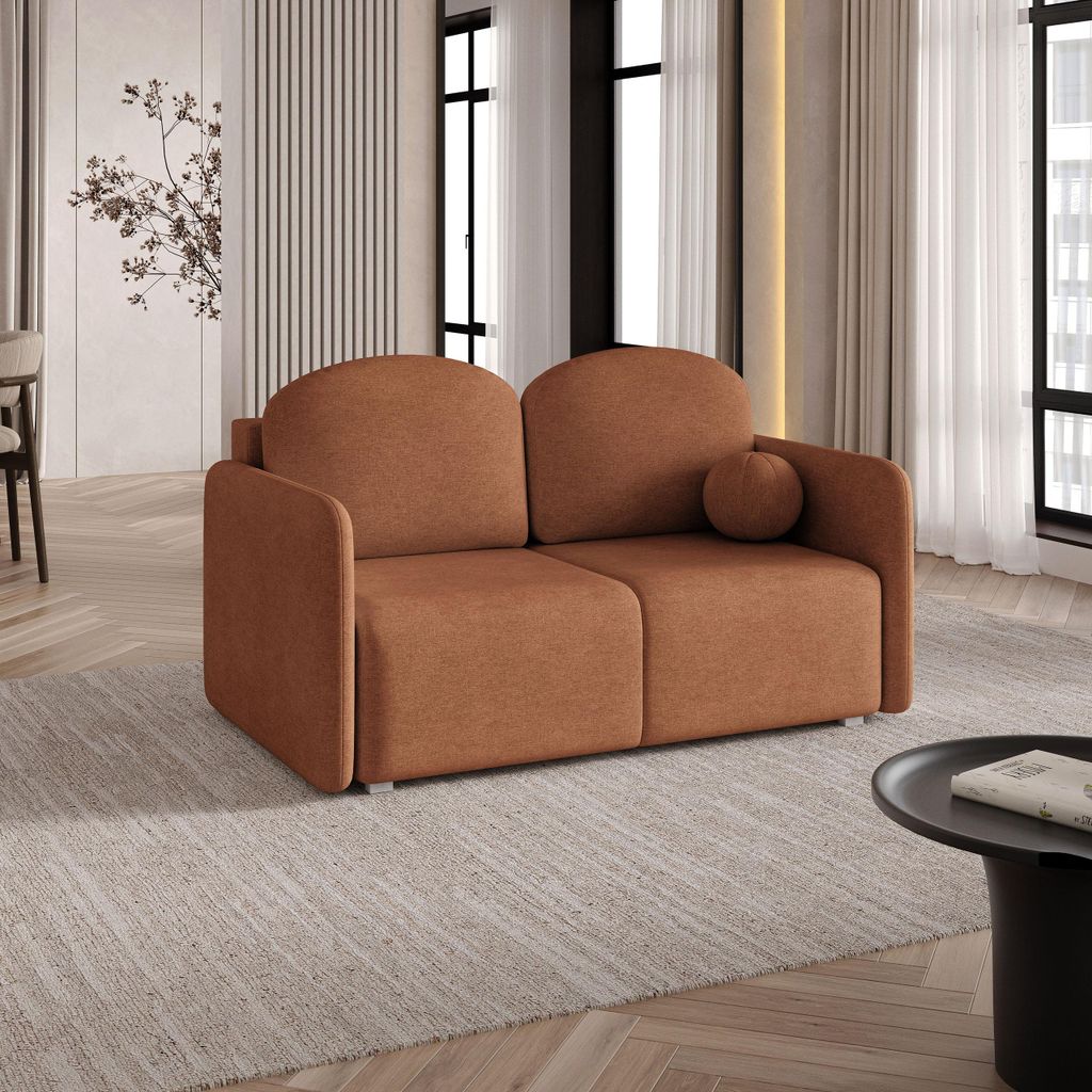 Sofa SUVI II mit Schlaffunktion, Schlafsofa, Wohnzimmersofa, Couch, Soffa, Bettsofa, Geflochtener Stoff – Orange NEVE 52