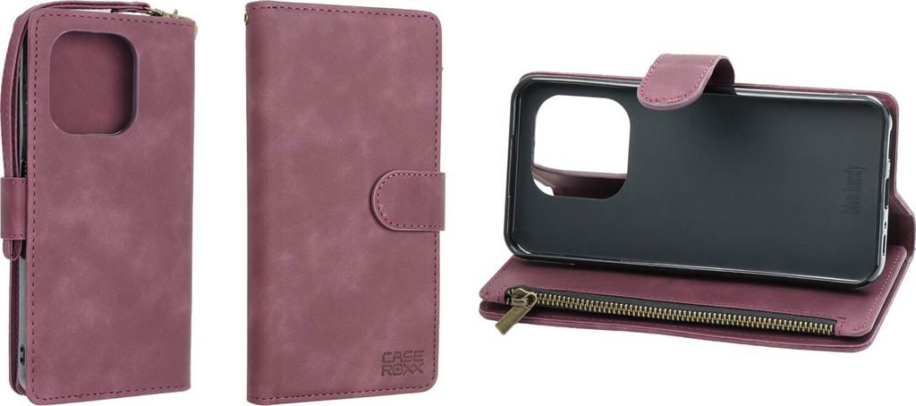 Premium caseroxx Handy-Portemonnaie für Emporia Smart 6 / ME.6, Velours-Kunstleder, 6 Kartenfächer, Großes Münzfach mit Reißverschluss, Halter...