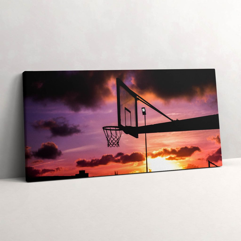 Basketball und Sonnenuntergang – Leinwandbild Wandbild – 120x60 cm – Leinwandbilder – Wandbilder – Schlafzimmer – Flur