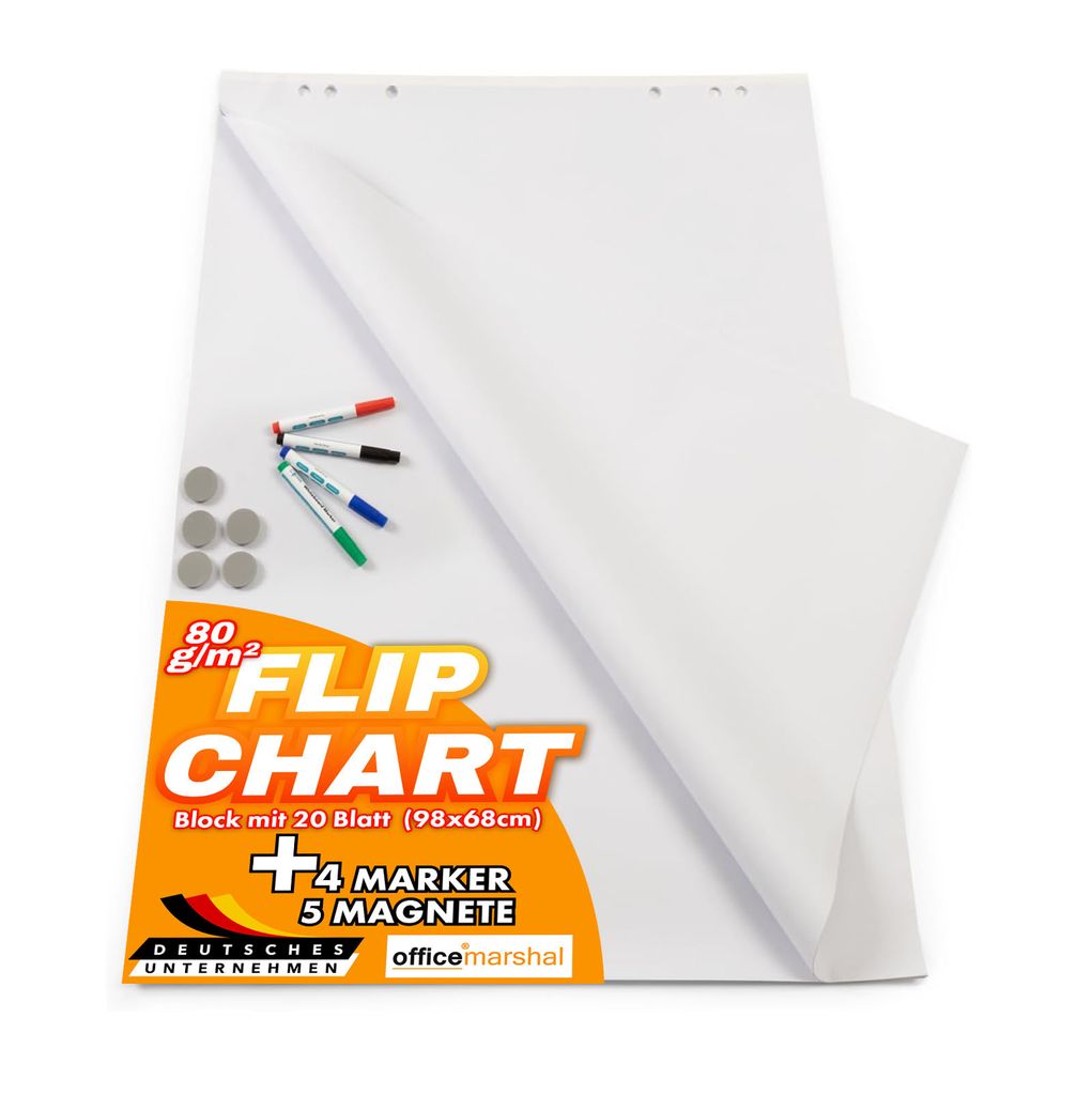 Office Marshal Flipchart Starter Set mit Marker, Magnete und Flipchartblock