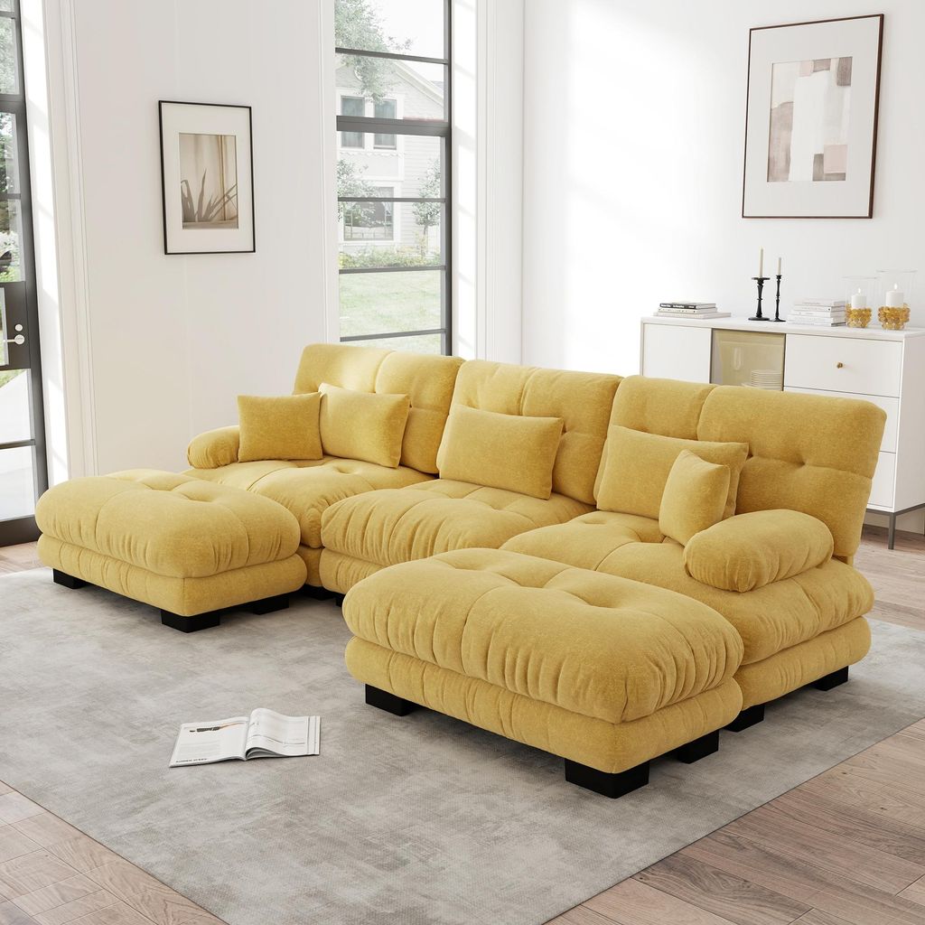 s modulares Ecksofa, XXL U-Form Cloud Couch Wohnzimmer, Tiefensitz, wandelbares Schlafsofa mit Hocker, Chenille Stoff