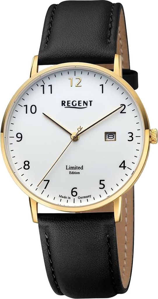 Regent Leder Herren Uhr Armbanduhr Quarz schwarz Lederarmband D2URGM2303