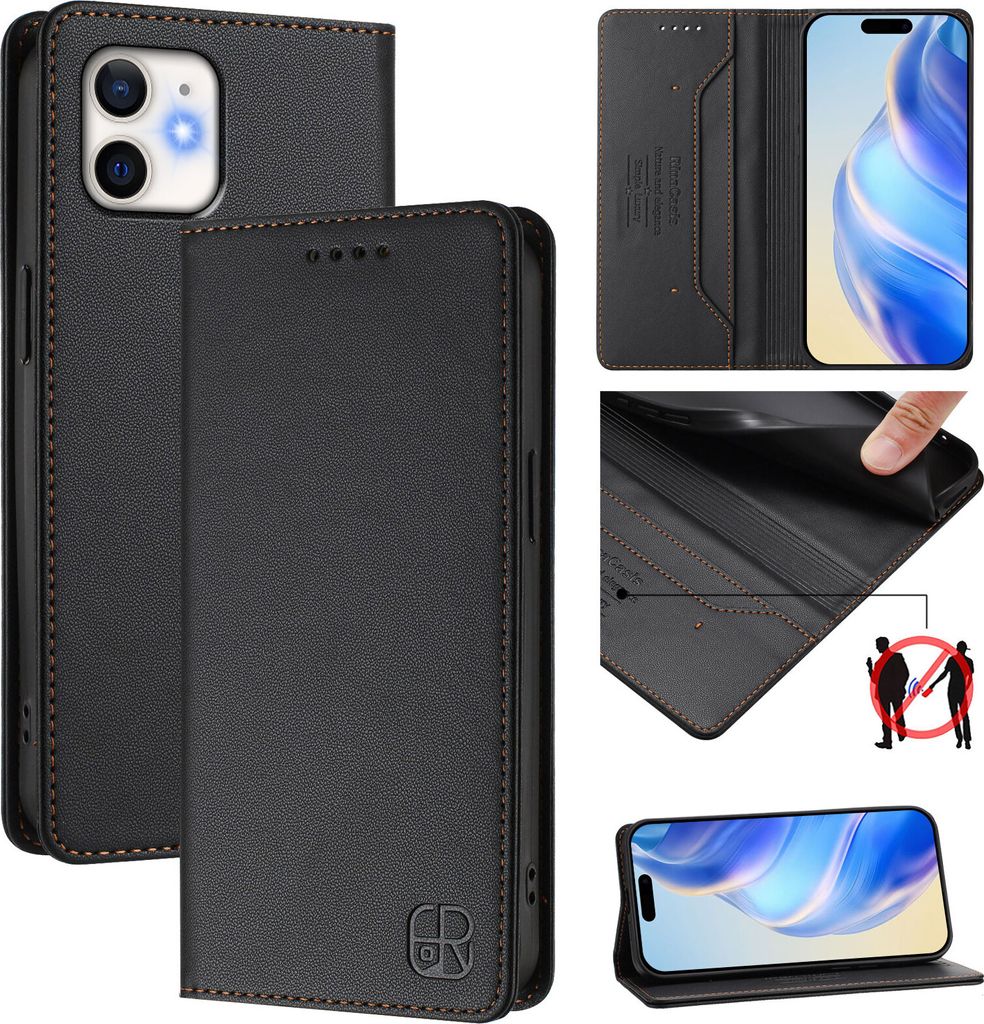 Lederhülle für iPhone 11 Hülle Flip Brieftasche Kartenfächern Ständer Schutzhülle Schwarz