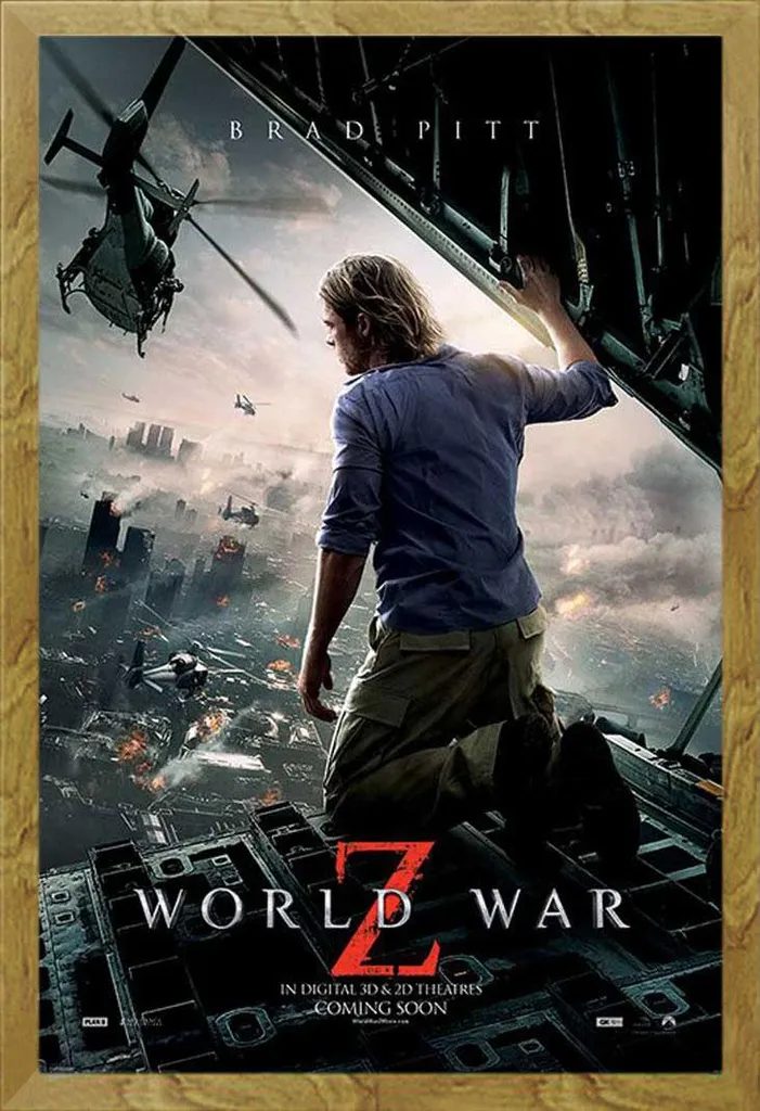 Poster World War Z One Sheet avec Cadre Shinsuke Maxi MDF Chêne 61x91.5