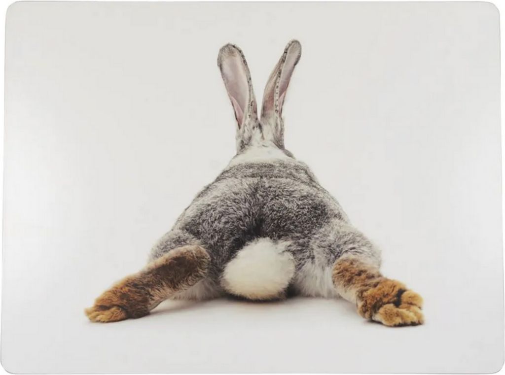 4er Set Tischsets Platzdeckchen HASE weiß grau Kork 40x29cm Hakbijl