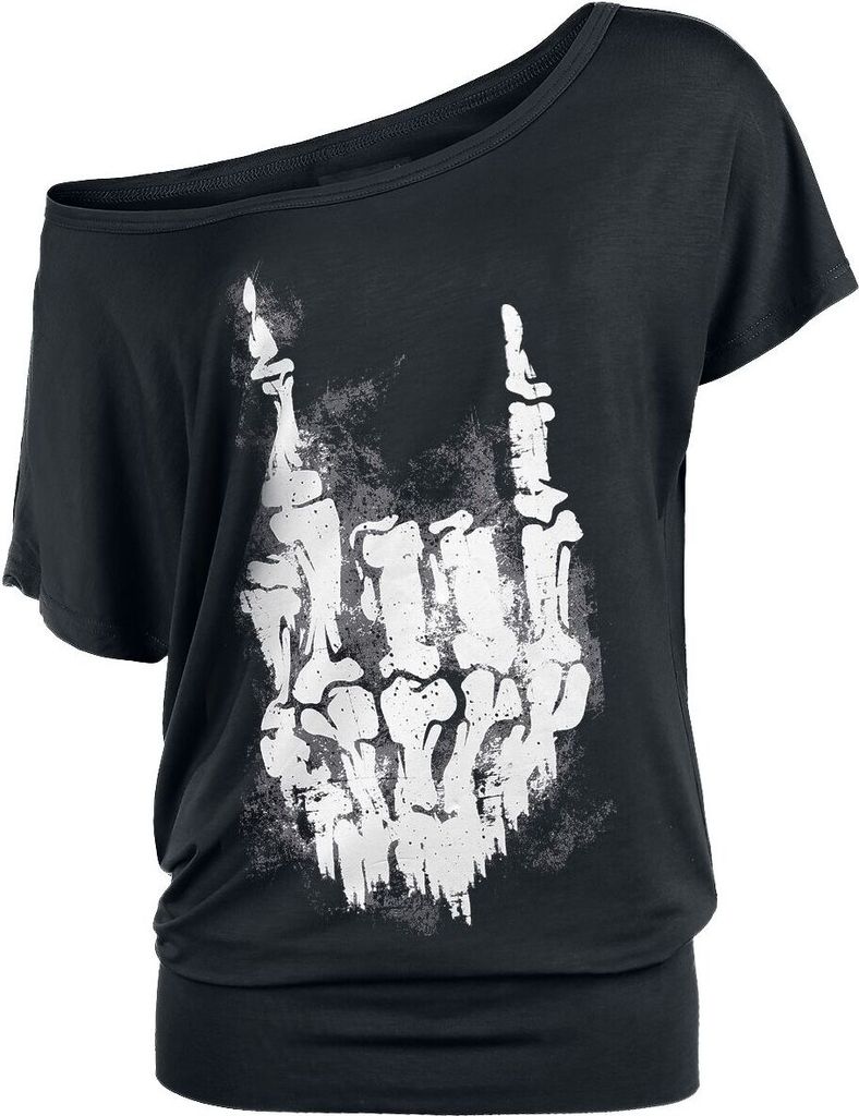 Gothicana by EMP Damen schwarzes lockeres T-Shirt mit Rockhand M