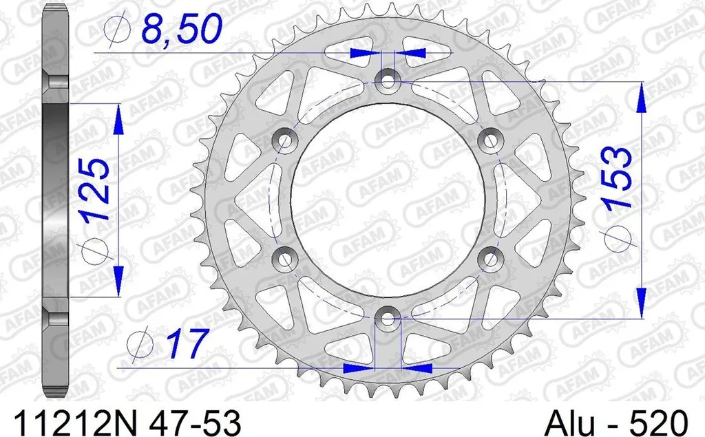 Couronne arrière moto AFAM 11212 pas 520 en alu pour kit chaîne racing