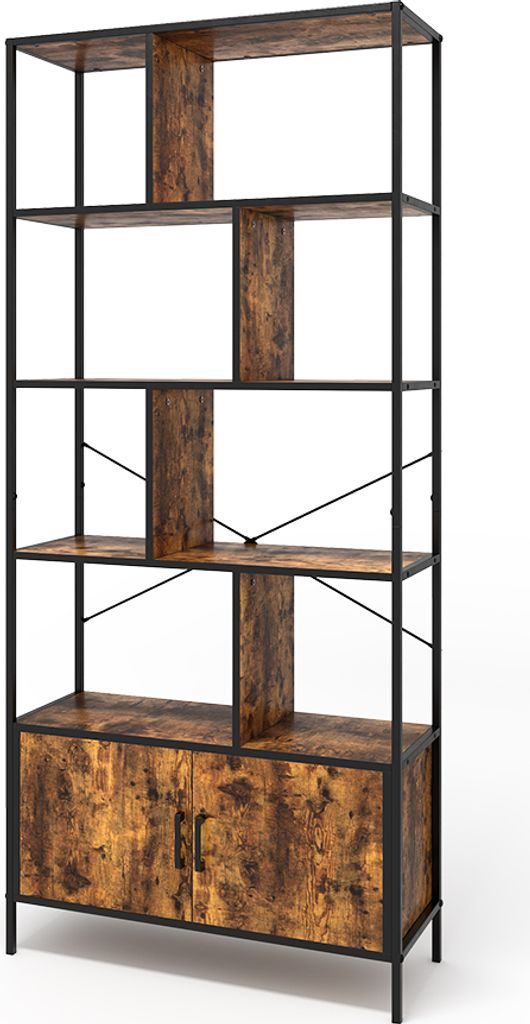 A tall, narrow bookshelf with a cabinet at the bottom, shown against a white background.