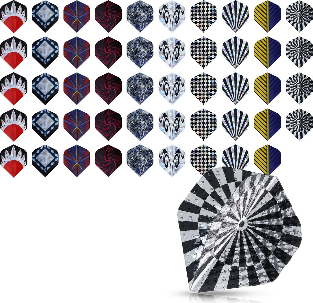 kwmobile 50x Ersatz Dart Flights - Standardform - 5 Stück pro Farbe und Design - Universal Dart Flight Dartfly Set in Mehrfarbig