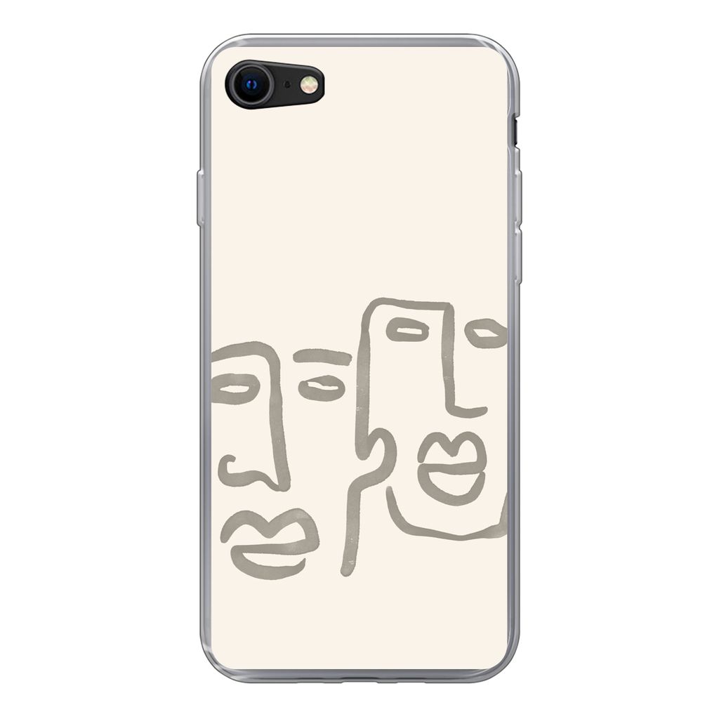 MuchoWow Handyhülle Schutzhülle Hülle für iPhone SE 2022 Gesicht - Abstrakt - Strichzeichnung Silikon Softcase Handy Hülle - Schutzhülle