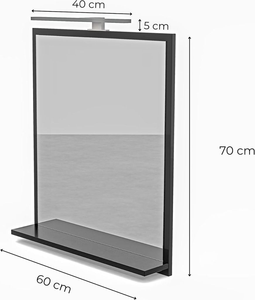 Specchio da Bagno con Mensola Nero 70x60 cm con Immagine del prodotto 