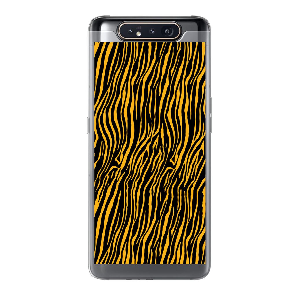 MuchoWow Handyhülle Schutzhülle Hülle für Samsung Galaxy A80 Tigerdruck - Schwarz - Orange Silikon Softcase Handy Hülle - Schutzdeckel