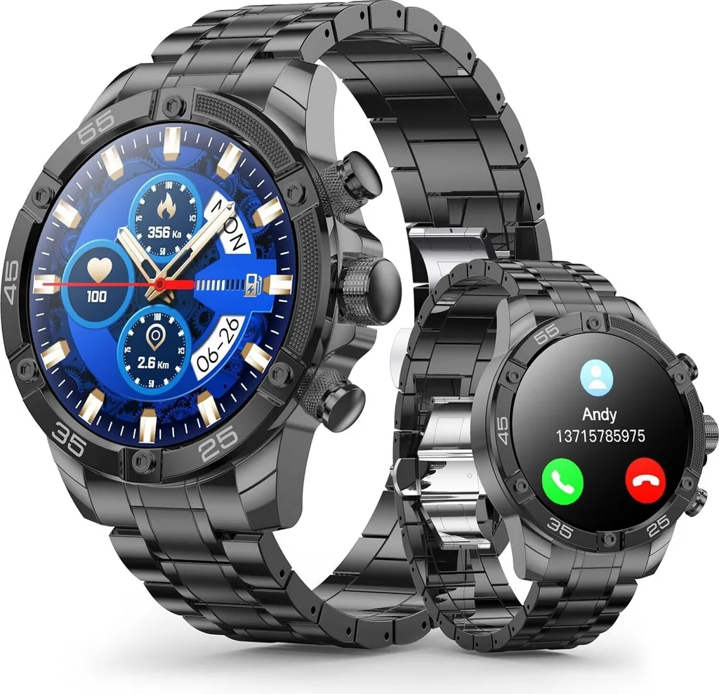 con braccialetto in metallo da 1,53 pollici con frequenza cardiaca, monitor del sonno per Android iOS, 100+ modalità sportive, orologio per il fitness, impermeabile IP67, Bluetooth