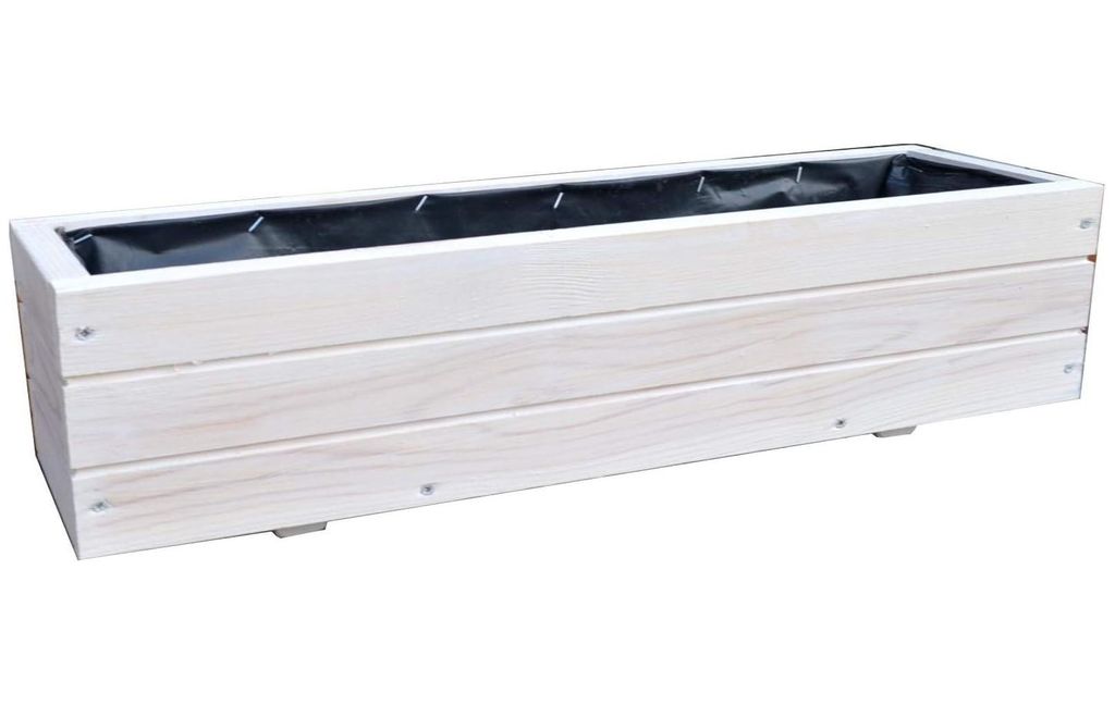 FKL DESIGN Home Deco NEU Pflanzkasten Holz TOP Pflanzkübel D6 Weiß (90cm)