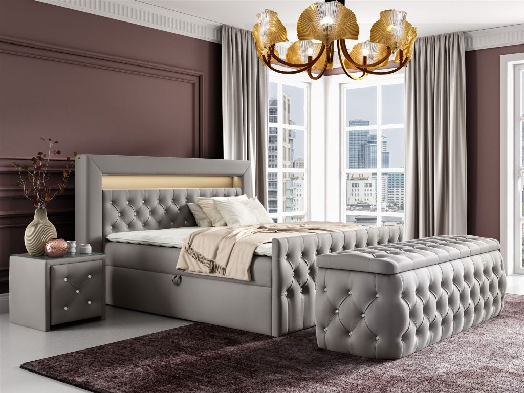 Boxspringbett Schlafzimmerbett SEVRA Nr.4 180x200cm in Elisa Velvet Hellgrau