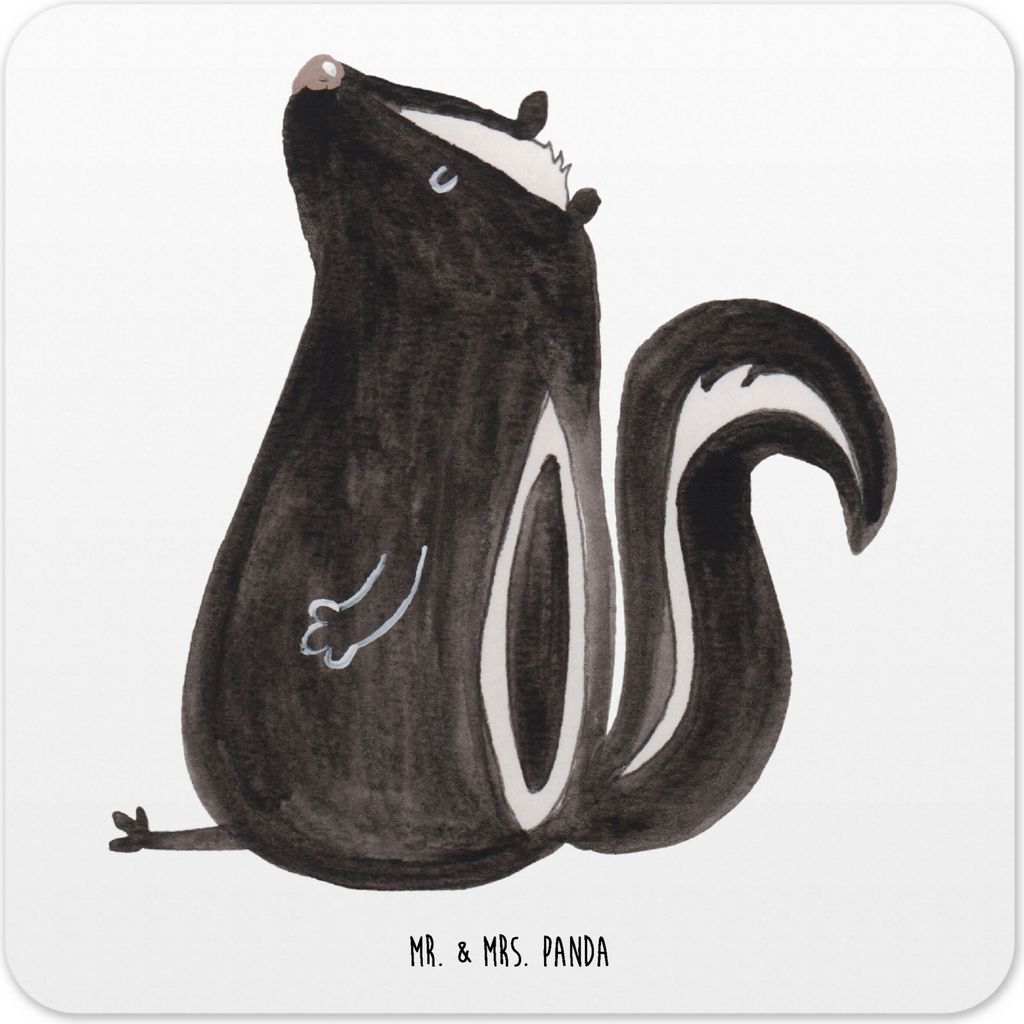 Mr. & Mrs. Panda Untersetzer für Gläser Stinktier Sitzen 6er Set - Weiß - Geschenk, Tassenuntersetzer, Coaster, Recht, Glas-Untersetzer, Tischun...