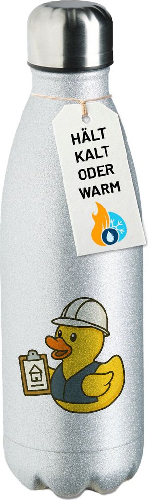 Huuraa Trinkflasche Quietscheente Bauingenieurwesen Comic Gummiente 500ml Silver Edelstahl Wasserflasche Trinkflasche Geschenkidee