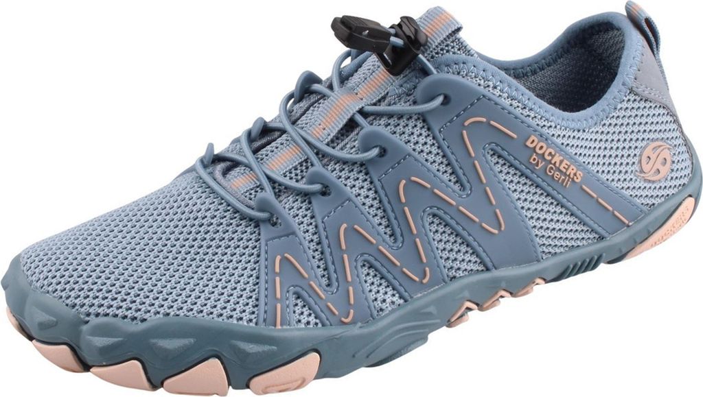 A single blue and pink athletic shoe is shown against a white background.