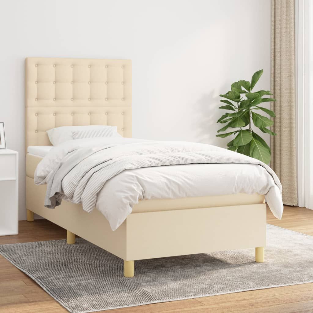 The Living Store Boxspringbett mit Matratze Creme 90x200 cm Stoff
