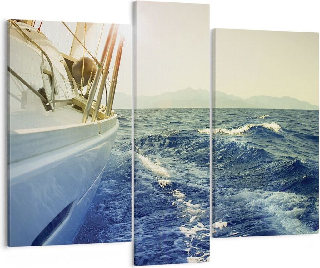 Bild auf Leinwand - Leinwandbild - 3 Teile - Yacht Segelboot Sonne - 95x80cm - Wand Bild - Wanddeko - Wandbilder - Leinwanddruck - Bilder - Wanddek...