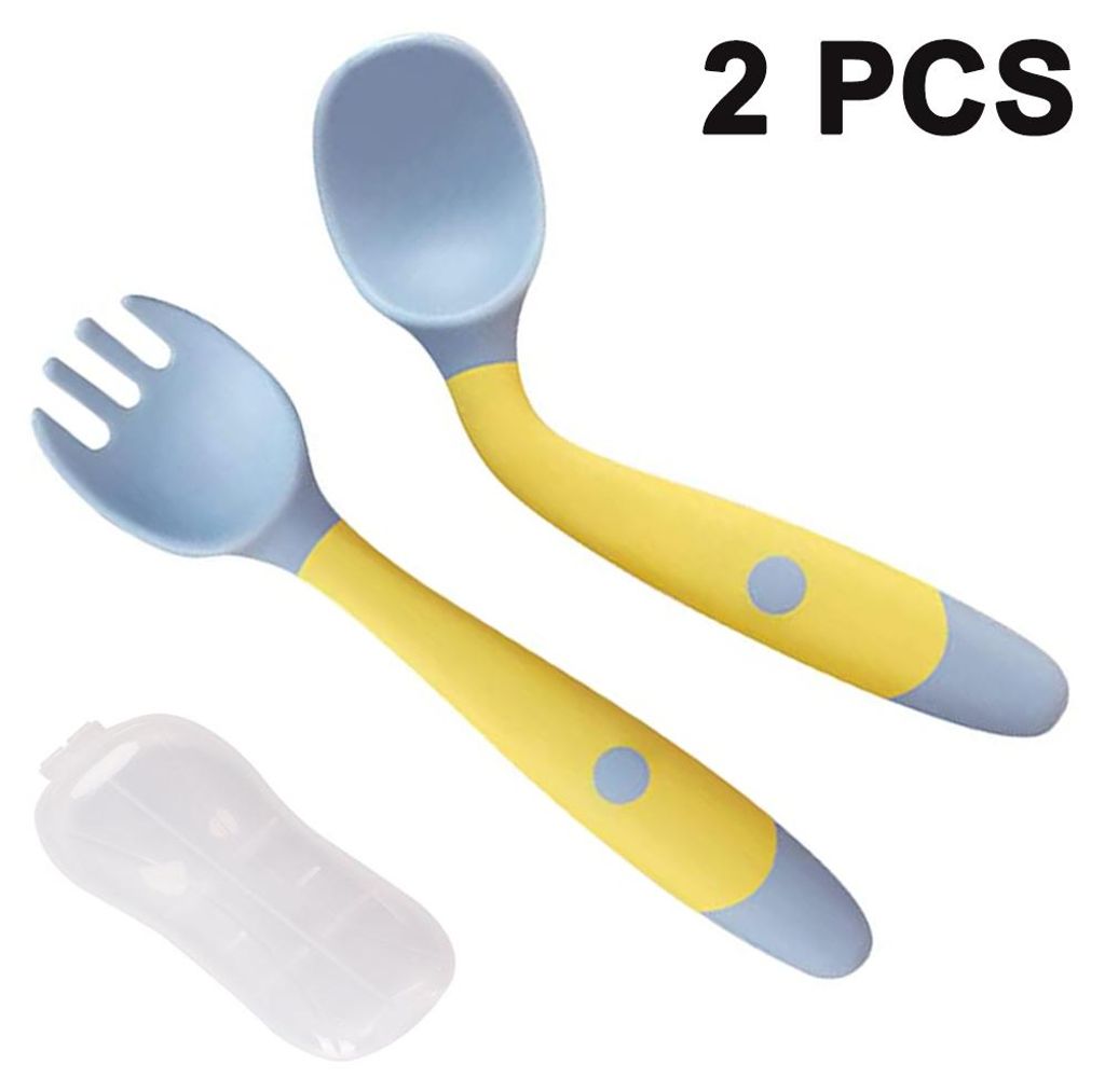 Babybesteck-Set (Löffel und Gabeln, 2er-Set), niedliches Essbesteck-Set für Kleinkinder, griffig, hitzebeständig, biegsam, BPA-frei, ideal zum s...