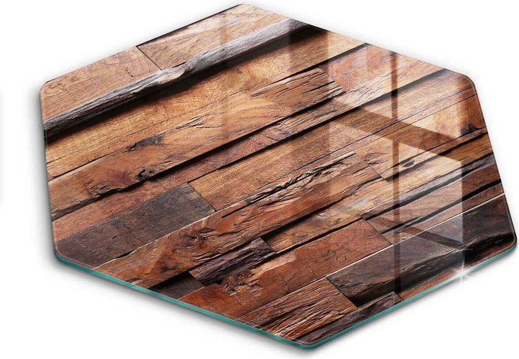 Glasschneideplatte - Herdabdeckplatte - Hexagon 40 cm -Schneidebrett - Spritzschutz - Dekorative Holzbretter