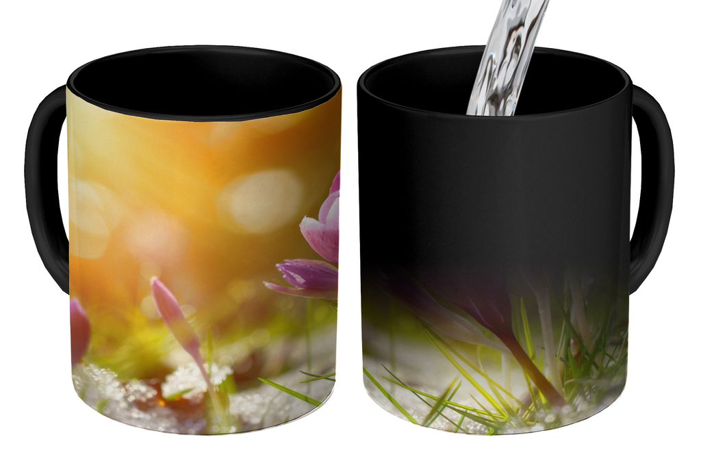 KitchenYeah Zauber Tasse Zaubertasse Magic Krokus - Sonne - Frühling 350 ml Farbwechsel Becher Geschenk Geschenkidee - Magic-Tasse - Fototasse -...