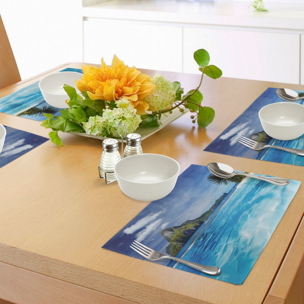 ABAKUHAUS Landschaft Platzmatten, Landschaft mit Swimming Pool und entfernten Insel Tropic Exotic Hawaiian Theme, Tiscjdeco aus Farbfesten Stoff f...