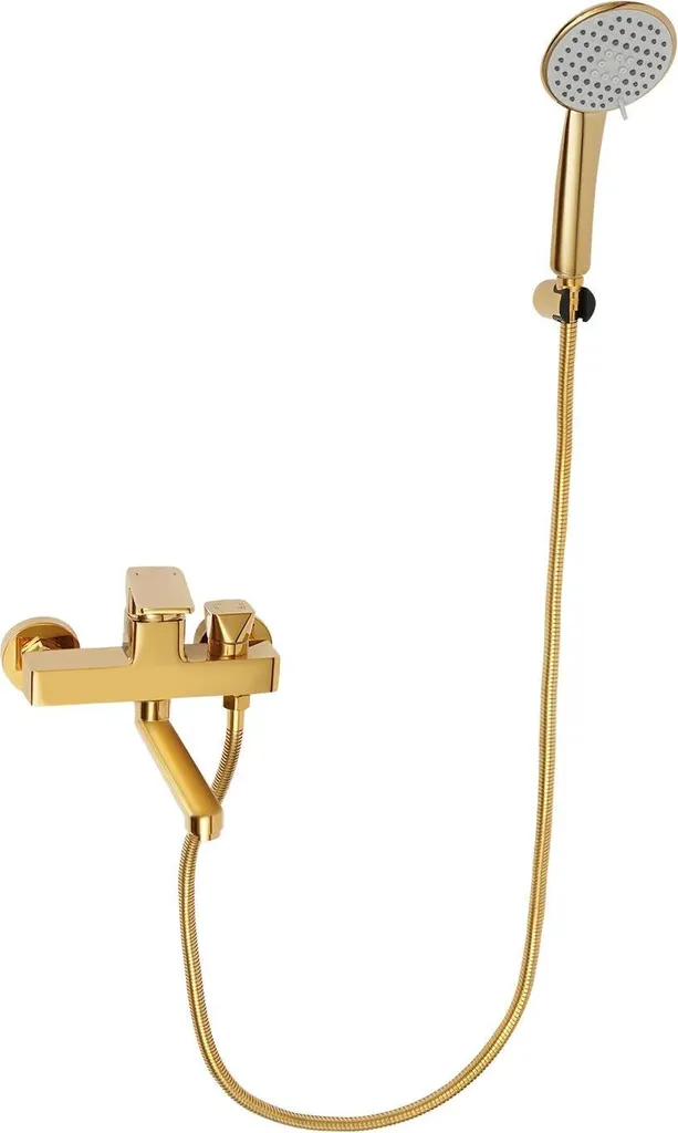 Set doccia - Rubinetto doccia a parete - ABS + rame + silicone - 2 vie - Doccetta con 4 tipi di getto - Bocca 20 cm - G3/4 (1,9 cm) - Oro