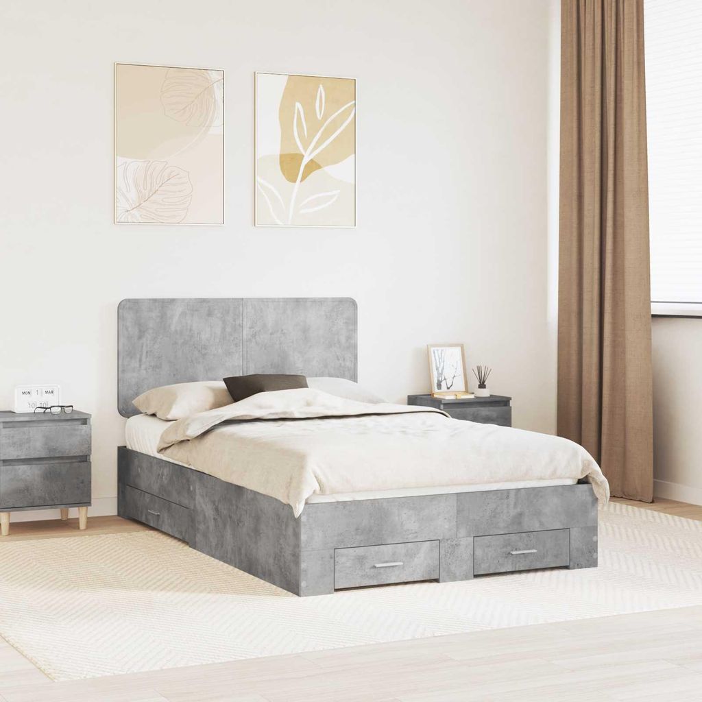 Maison Exclusive - Bettrahmen mit Kopfteil Beton Grau 135 x 190 cm Holzwerkstoff