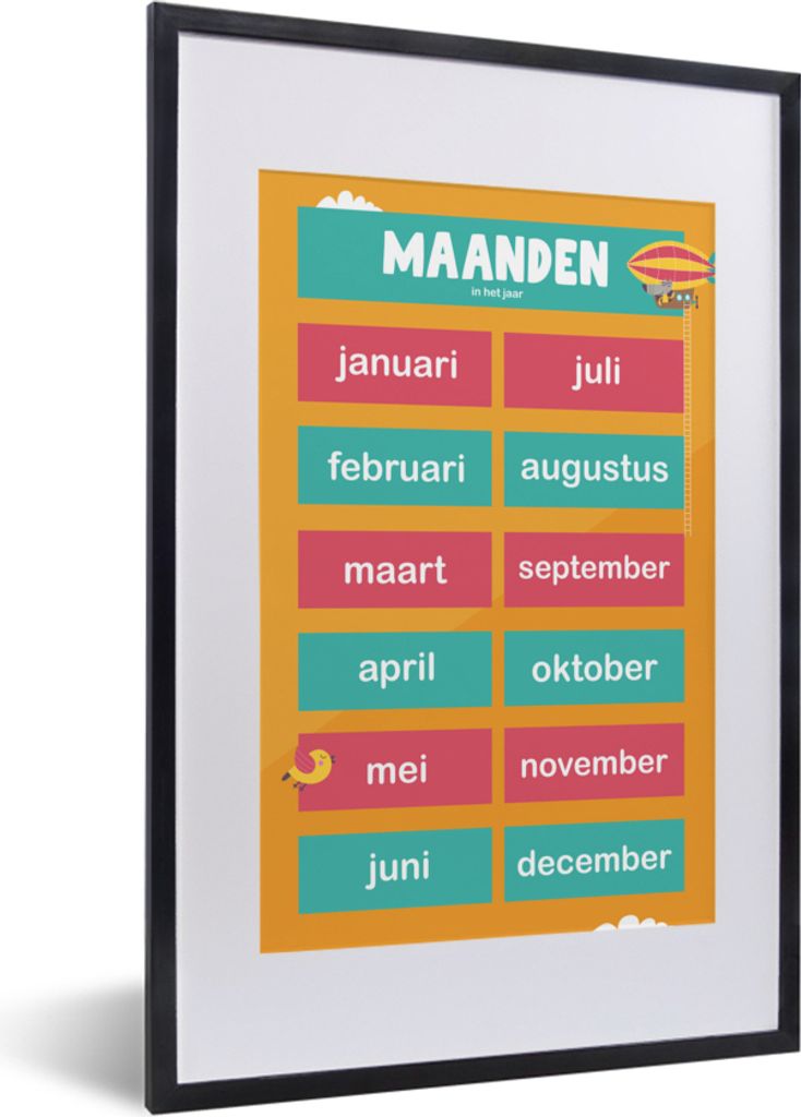 MuchoWow MuchoWow Gerahmtes Poster Kinderzimmer - Monate - Bildung - Mädchen - Kinder - Kind - Kindheit 40x60 cm - Poster mit zchwarzem Bilder...