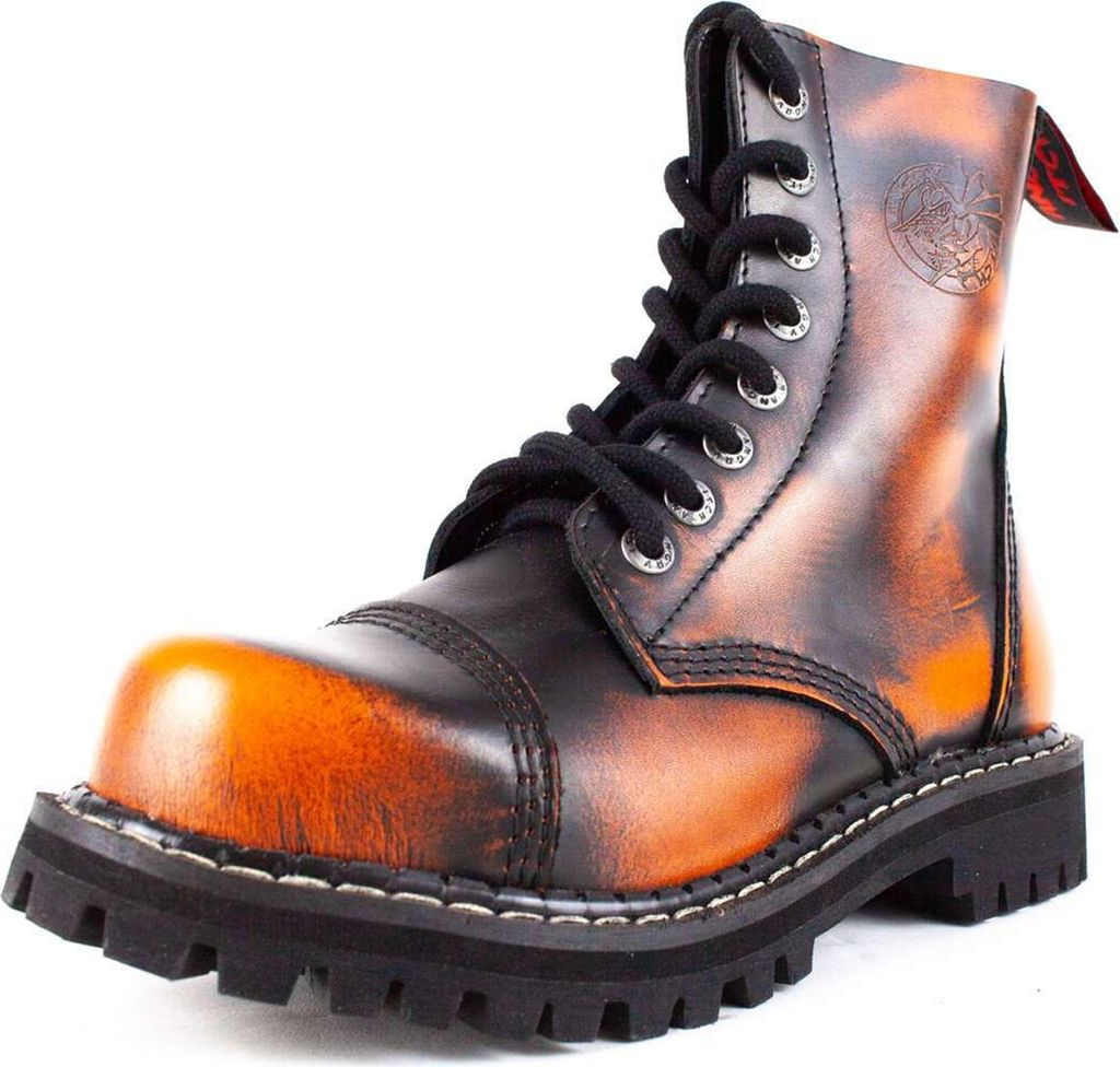 ANGRY ITCH 8-Loch Orange Rub-Off Ranger Leder Stiefel Stahlkappe EU38