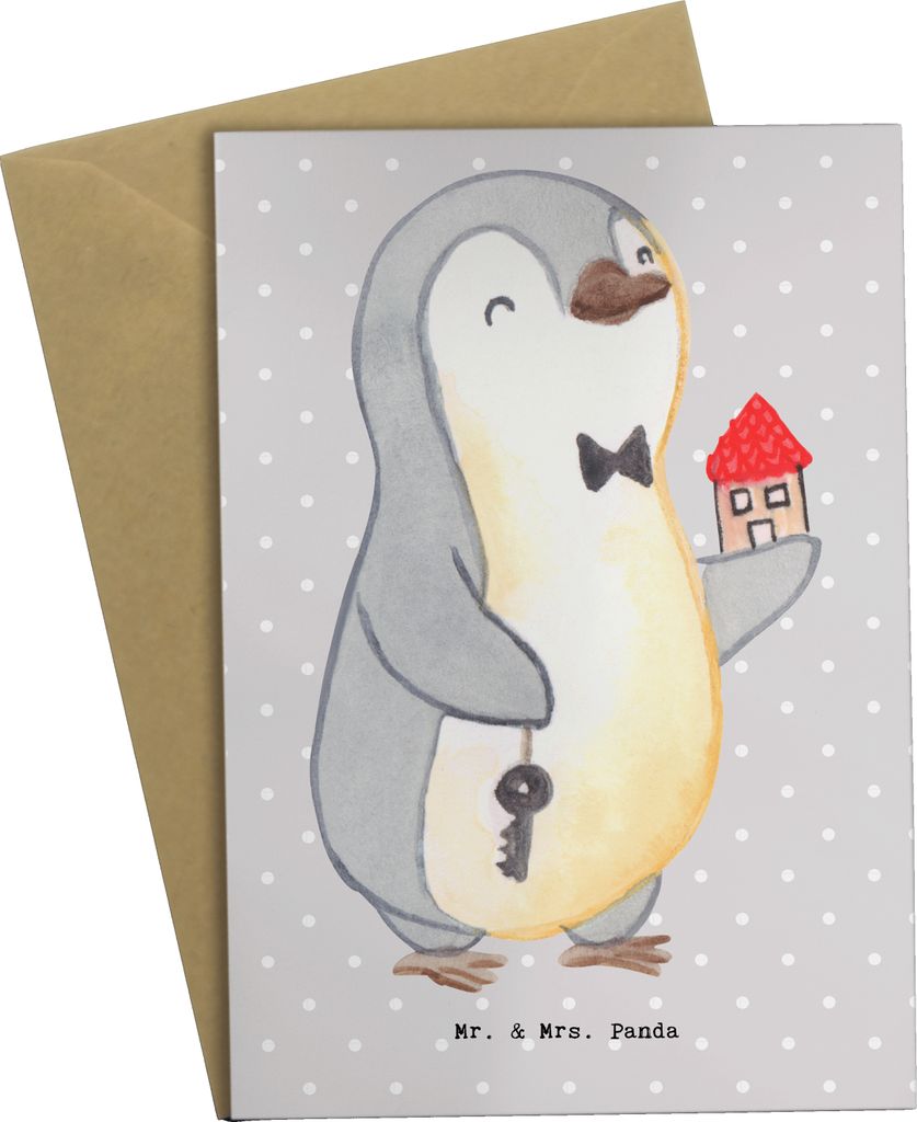Mr. & Mrs. Panda Grußkarte Immobilienmakler Herz - Grau Pastell - Geschenk, Ausbildung, Immobilienkaufmann, einladungskarten, Vermieter, hochzeits...