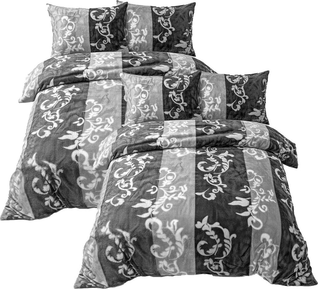 Fleece Bettwäsche Flausch 135x200 80x80cm Ornamente Grau: 4tlg.