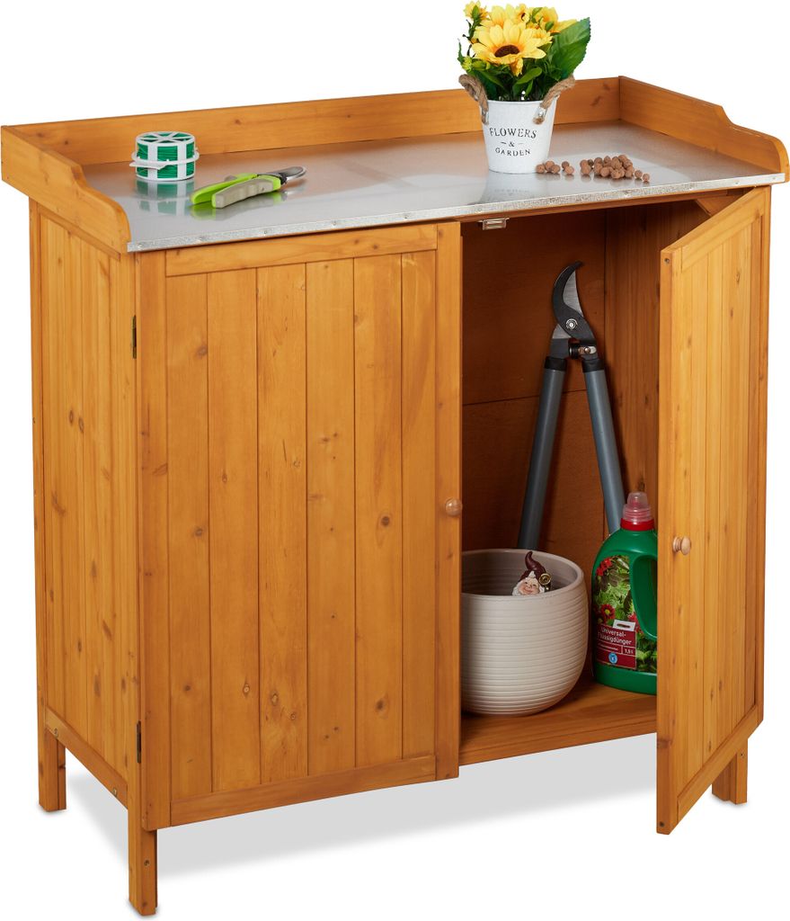 Tavolo da giardinaggio Relaxdays con mobile base, in legno, Immagine del prodotto 