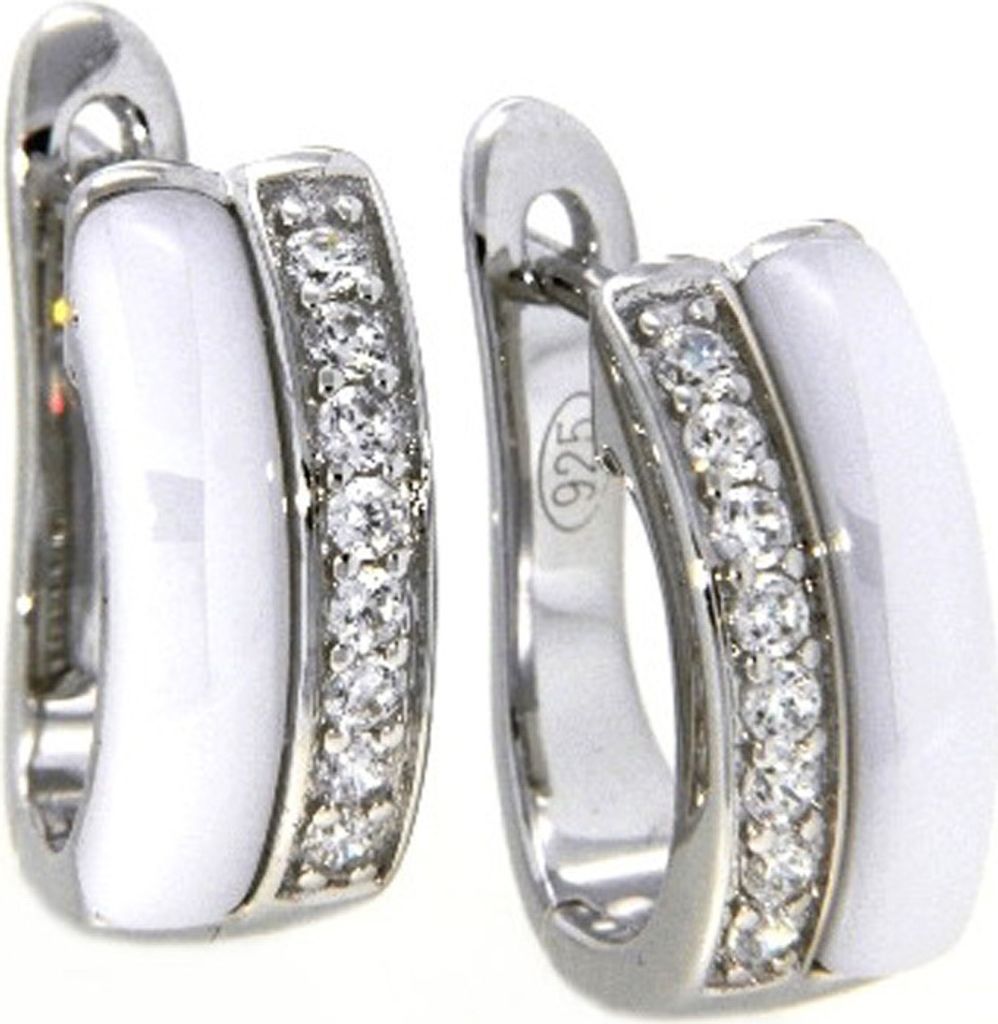 Damen Klappcreolen echt Silber 925 mit weißem Achat