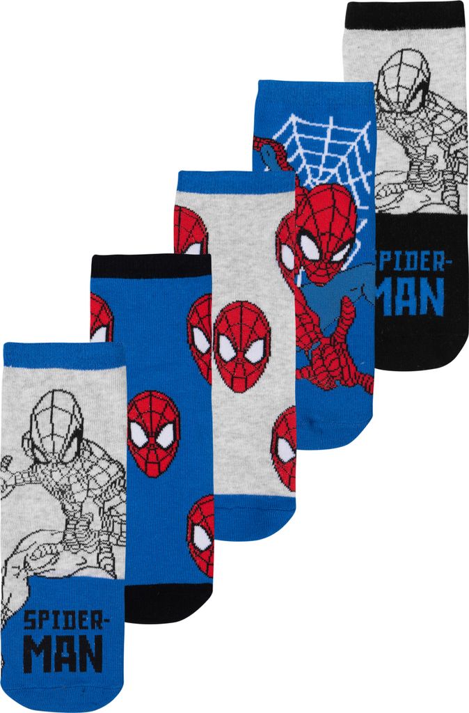 Marvel Spiderman Socken für Jungen Sneaker Kindersocken Kinder Söckchen Blau/Grau (5er Pack) 35-38