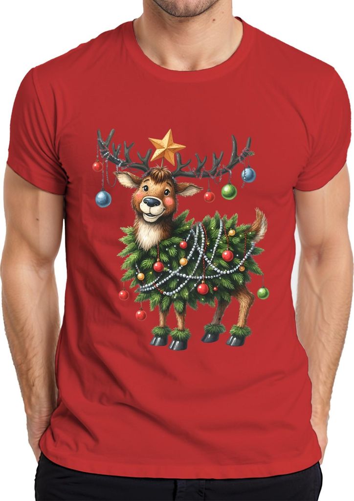 Weihnachtsrentier Niedlich Lustig Weihnachtsbaum Kugeln Geschenk Herren T-Shirt, Rot, S