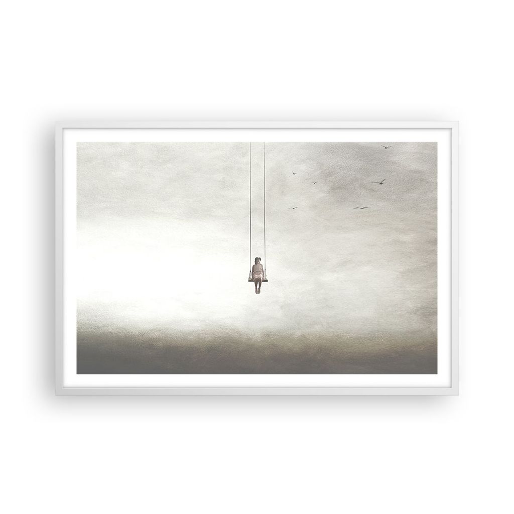 Gerahmtes Poster - Weißer Rahmen - Schwingen rein Wolken - 91,5x61 cm - Wand Bild - Wanddeko - Wandbilder - Kunstposter - Wandposter - Bilderrahme...