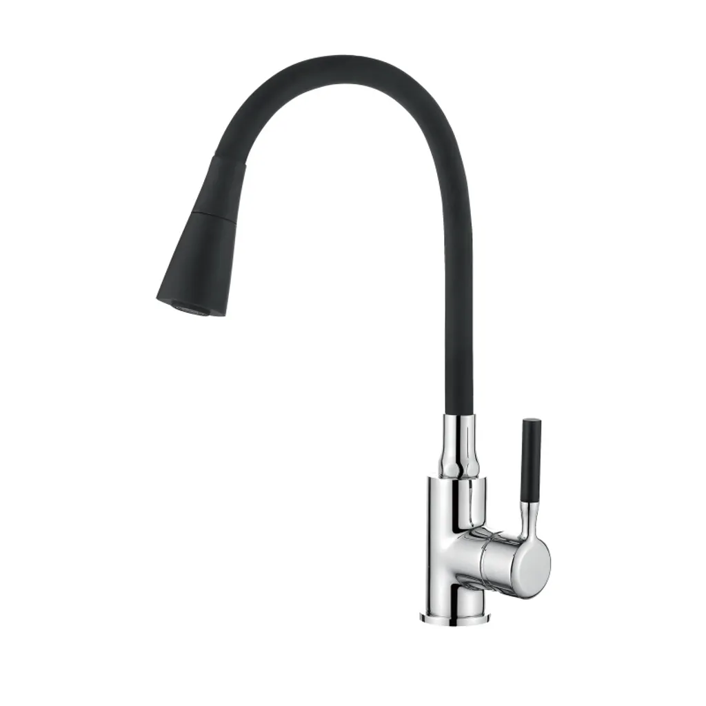 Mitigeur de Cuisine avec Bec Pivotant et 2 Modes de Jet en Noir Chrome