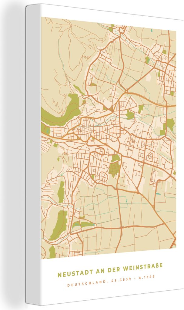 OneMillionCanvasses - Leinwandbilder - 90x140 cm, Neustadt an der Weinstraße - Karte - Vintage - Stadtplan, Wandbilder Kunstdruck Wanddekoration...